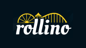 Rollino Casino logo med svart bakgrund.