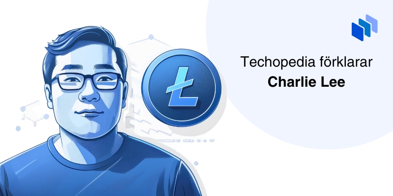 Illustration av Charlie Lee brevid ett Litecoin och texten Techopedia f?rklarar Charlie Lee.