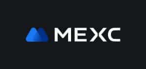 MEXC logo med svart bakgrund.