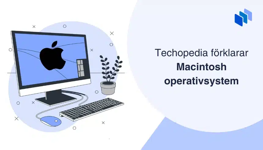 Illustration av en Mac-dator vid texten Techopedia f?rklarar Macintosh operativsystem.