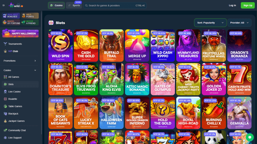 Wild.io Slots selection