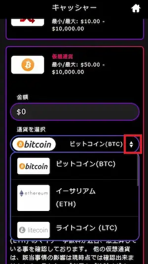 インターカジノ 仮想通貨